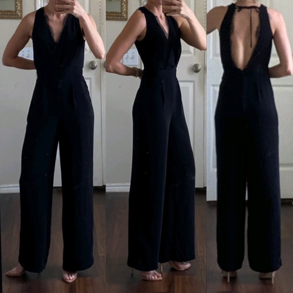Forever 21 Pants - Forever 21 black v plunge sleeveless open back backless wide leg jumpsuit